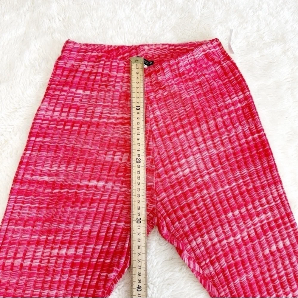 NWT Zara Woman Red Ribbed Stretch Pull On Flare Pants MEDIUM Boho Festival Retro - Picture 5 of 8